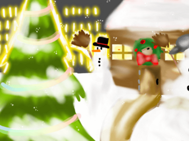 zima, choinka, bałwan