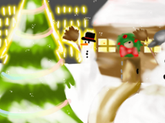 zima, choinka, bałwan